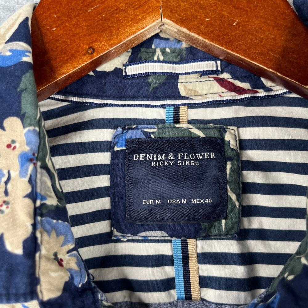Denim & Flower Floral Print Shirt Medium Beach Casual Button Up Short Sleeve Men - Picture 3 of 7